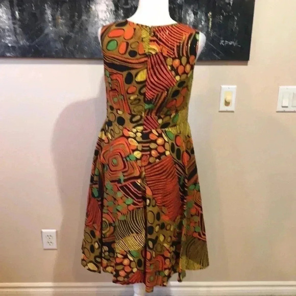 Ashro Cotton Multi Colored Fit and Flare Empire Waist Midi Dress-Size 6 - Picture 2 of 11